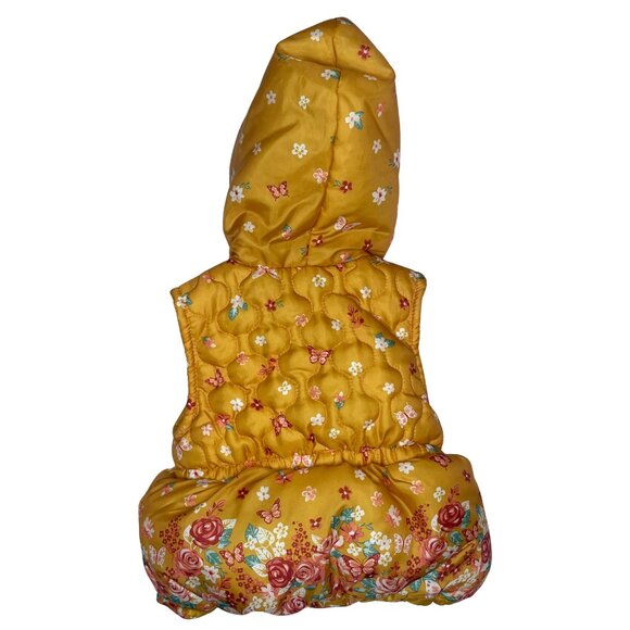 Little Lass Mustard Yellow Floral Quilted Puffer Vest with Faux Fur Hood - 18M - Picture 5 of 9